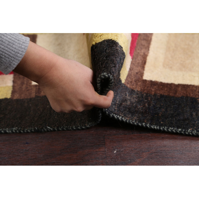 Tapis décoratif en laine de conception unique noué à la main New Age Multicolore 9 pi 6 po x 6 pi 0 po