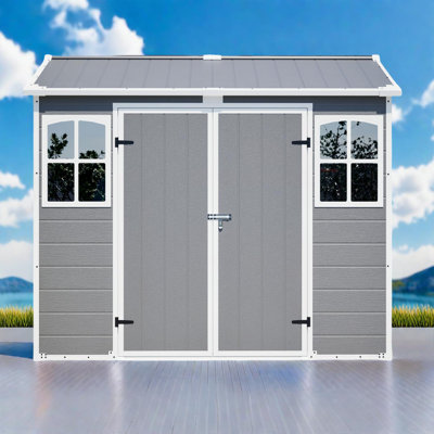 Plastic Utility Shed 8x6 ft with Floor – Lockable Storage for Garden Tools & Trash Bins, All-Weather