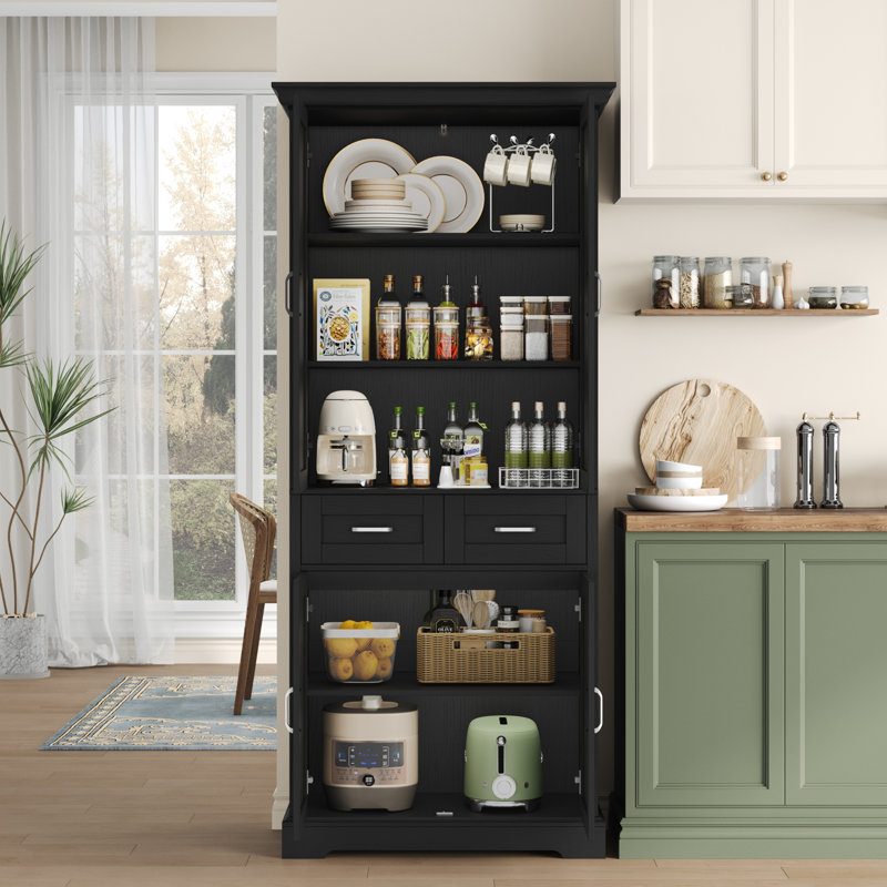 Hettel 70.9" Kitchen Pantry, Black