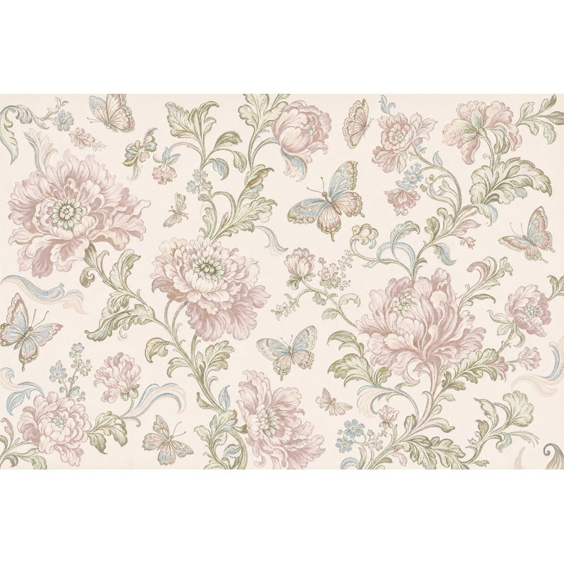 Papier peint rétro avec papillons floraux, 120 po x 96 po, Peler et coller