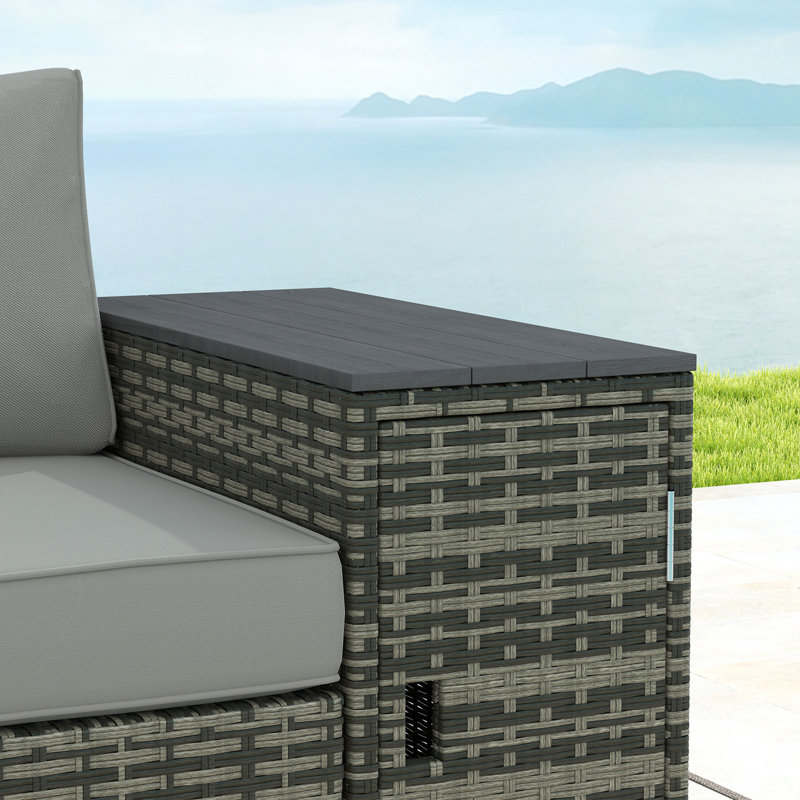 3 Seater Wicker Sofa with Storage and Thickened Cushions, Rattan Outdoor Patio Sofa with Wide Armrests and Seat, Wicker Outdoor Couch for Porch, Garden, Backyard