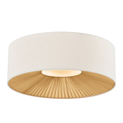 Textile - Warren Drum Flush-Mount -Cream Linen Fabric Shade - 30”L x 30”W x 10.75”H