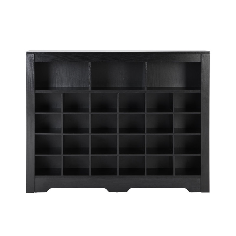 Sleek Design 24 Shoe Cubby Console, Modern Shoe Cabinet With Curved Base, Black