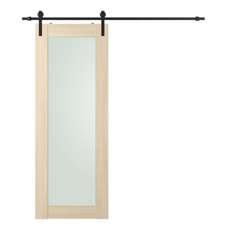 Porte de grange préfinie à panneaux en bois manufacturé et en verre massif Avon 207 avec trousse de quincaillerie d'installation