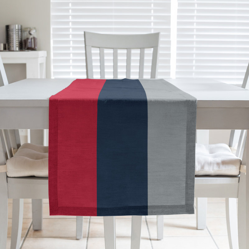 Chemin de table rouge football rayures Tennessee, L 72 po x l 16 po, Côté gris / Milieu marine, Mélange de coton