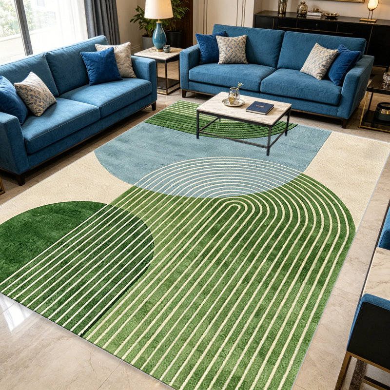 Green Mid-Century   area rugs for Living Room, Soft and Comfortable, Suitable for all seasons, easy to maintain, machine washable Indoor floor mat, Under Table Farmhouse suitable for Bedroom, Dining Room, Study,  Balcony, Home Decor Patio