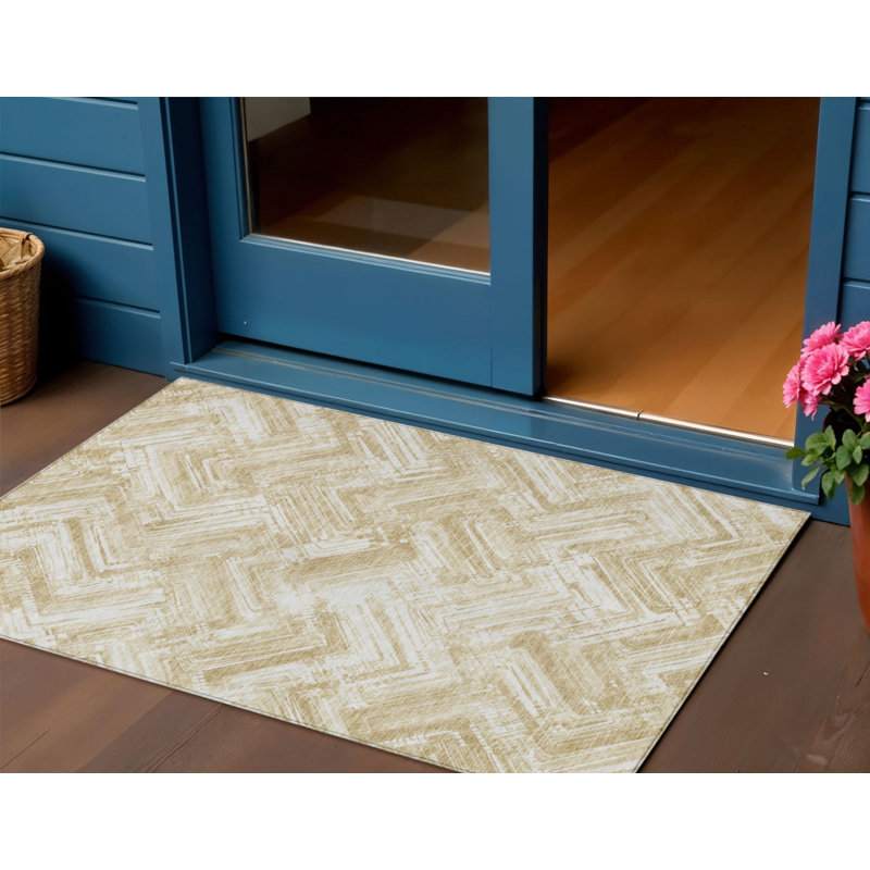 Tapis extérieur lavable beige, ivoire et ivoire 3 pi x 5 pi