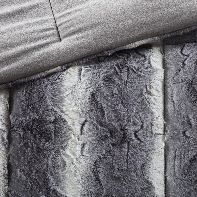 Édredon en fausse fourrure grise - double / grand, literie double / grand en tissu lisse, confortable, Gris