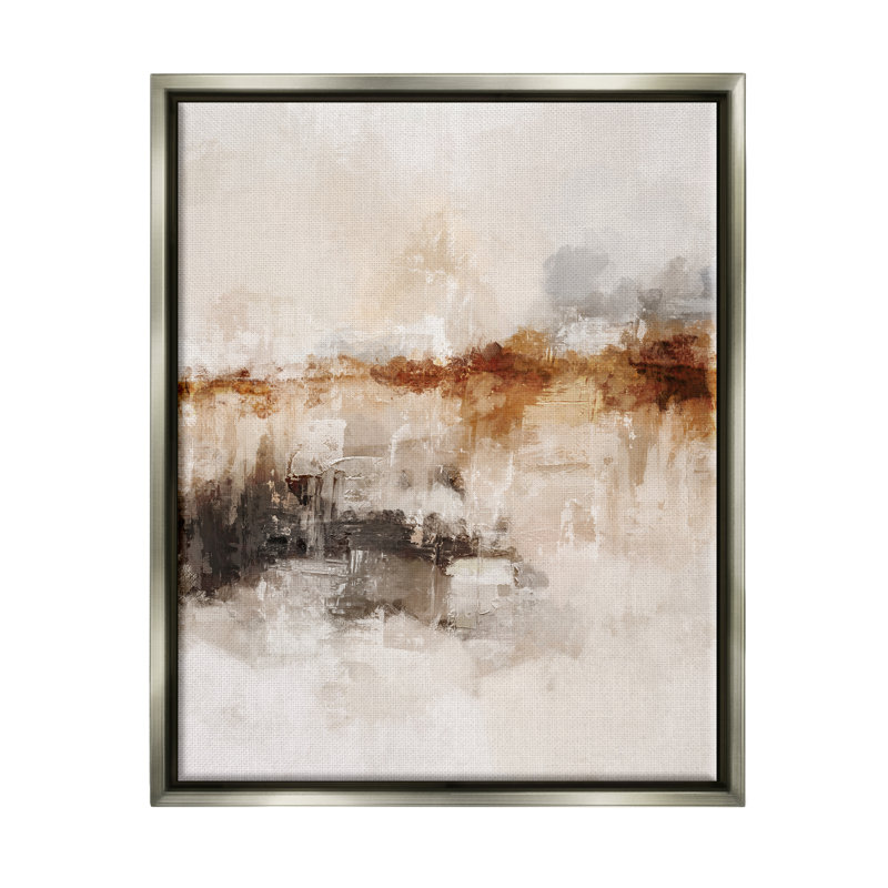 Atmospherique brun et beige par Ros Ruseva, H 21 po x l 17 po x P 1,5 po, Cadre flottant noir de jais
