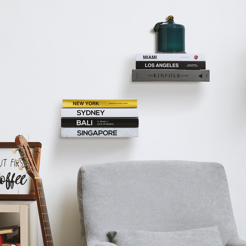 Nvisible Floating Bookshelves - Trick Of The Eye Floating Effect - Wall Mounted Bookshelf - Use In Bedroom, Office, Reading Nook, & Library, 2-pacl