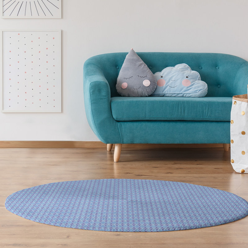 Tapis de couleur bleue losanges ligné, Rectangle 2 pi x 3 pi
