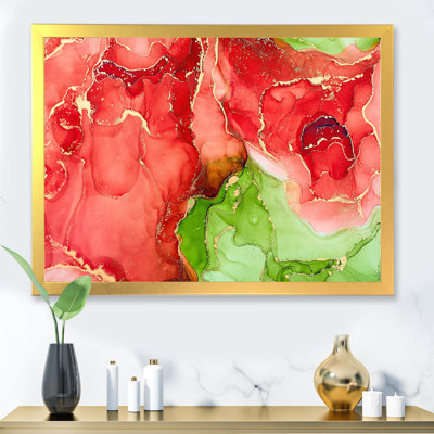 «Red and Green Luxury Abstract Fluid», peinture sur toile