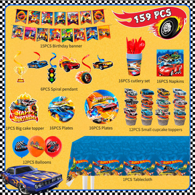Hot Wheels Birthday Party Decorations for Kids, 159 Pcs Hot Wheels Party Decorations and Tableware Set