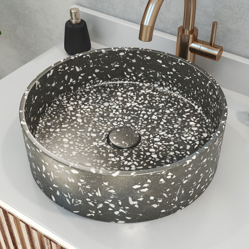 DreamLine Ambia 14.33'' Terrazzo Circular Vessel Bathroom Sink, Gray Terrazzo