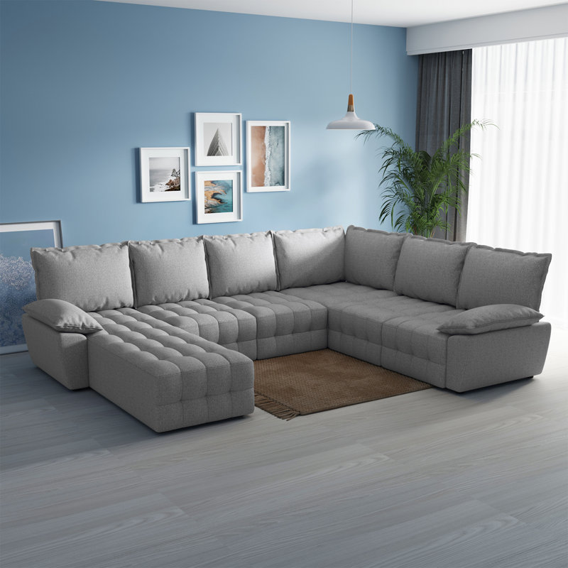 97 inch Modular Sectional Sofa Set, Extra Large L Shaped Couch with Reversible Chaise Modular Convertible Sectional Couch, Couches for Living Room Bedroom Lounge Office, Leather, Mustard Gold