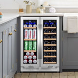 24 in. Dual Zone 20-Bottle and 65-Can Beverage & Wine Cooler Four Door Handles Wine Fridge Removable Shelves  Classic Series