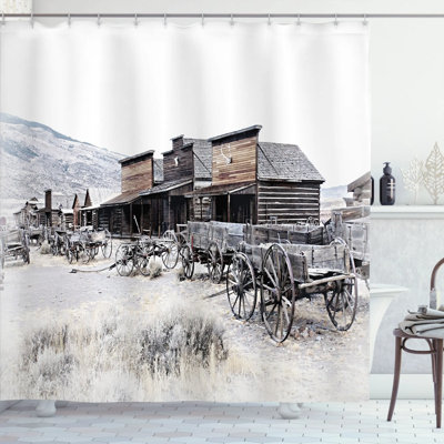 Western Old Wooden Wagons from 20's in Ghost Town Antique Wyoming Wheels Art Print Shower Curtain Set -  Ambesonne, sc_23102