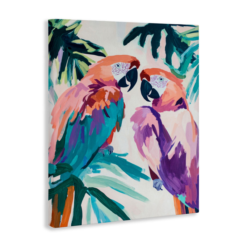 Toile d'aras tropicale, design par Sissi et Seb, H 20 po x l 16 po
