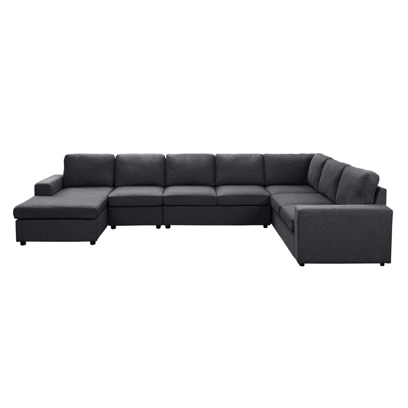 Canapé modulaire en lin gris foncé de 146,5 po avec sièges rembourrés en mousse et siège modulaire réversible de 18 po de hauteur disponible