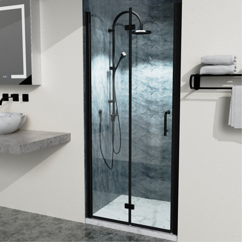 Semi- Bi Shower Doors In Matte Black With Clear Glass, 33.18 To 35-3/8 In. W X 70.21 H, Aluminium For Bathroom Delicacy Doors, - Surprise
