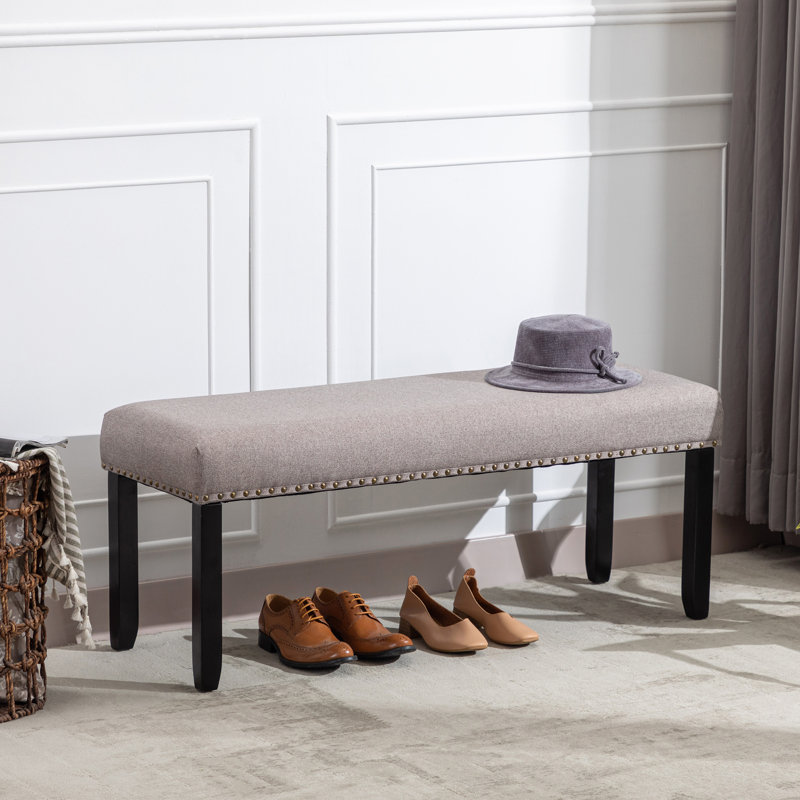 Aldrik 44.3" W Linen Upholstered Bench with Nailhead Trim, Khaki