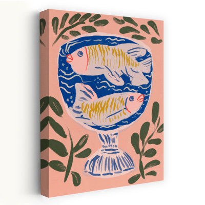 Deux poissons dans un bol, art contemporain abstrait, plante naturelle