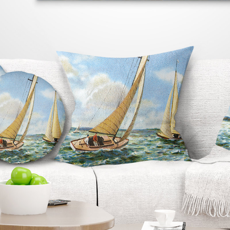 Coussin rétro Vintage Sea Sails - Sea & Shore, 16 po x 1 po, Coussin décoratif