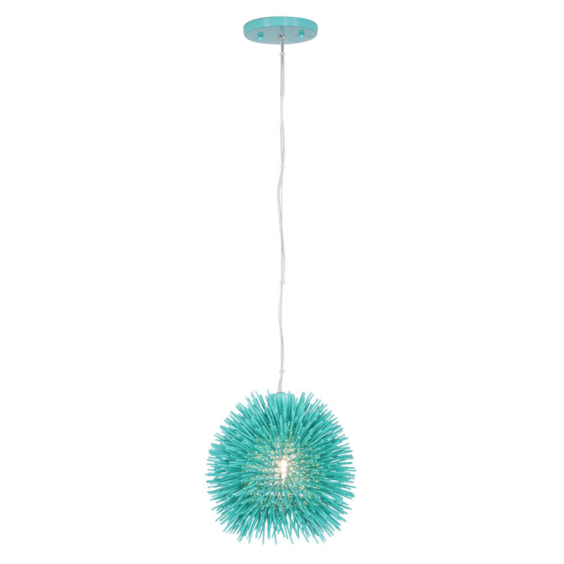 Urchin 1-Light Mini Pendant - Aqua Velvet, Aqua Velvet, 10" H x 9" W x 9" D