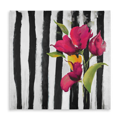 Botanical Tablecloth - Flowers on Stripes for Home Decor