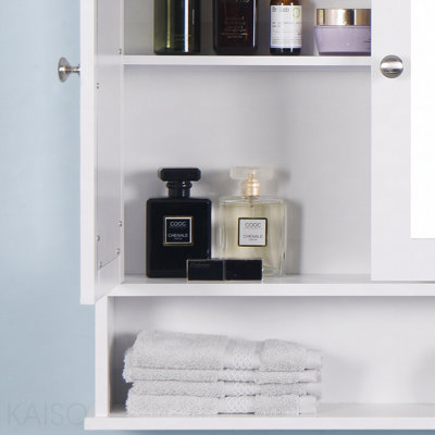 White Wall Mounted Bathroom Cabinet With 2 Mirror Doors And Adjustable Shelves