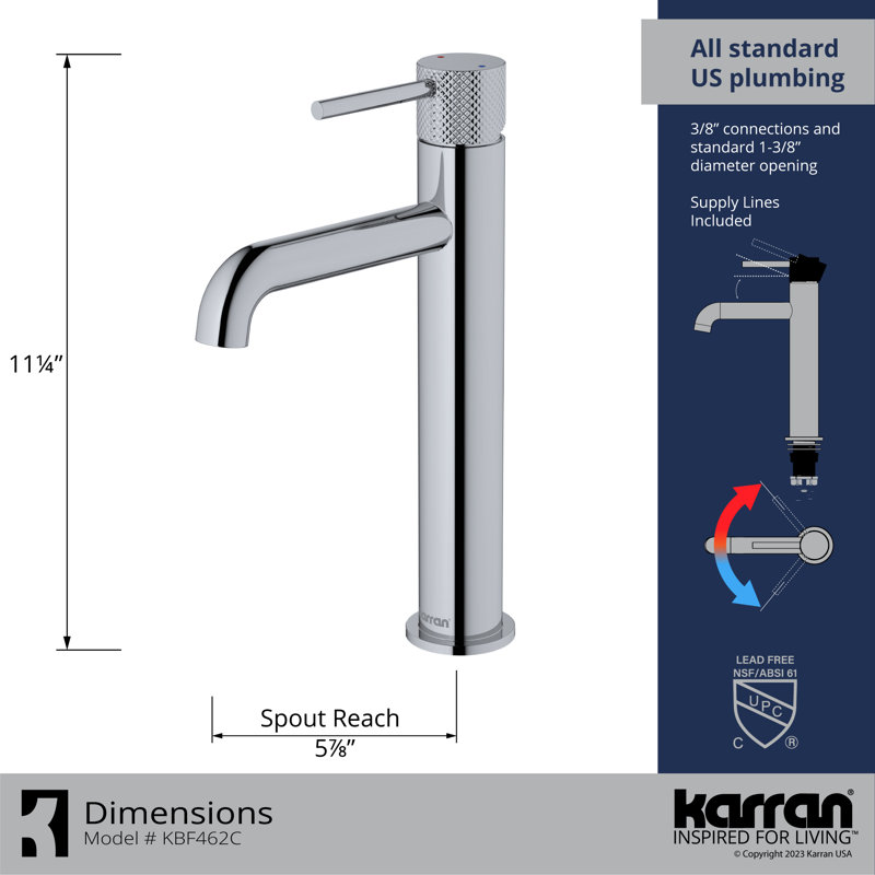 Tryst Vessel Sink Faucet Single-handle Bathroom Faucet with Drain Assembly, Chrome