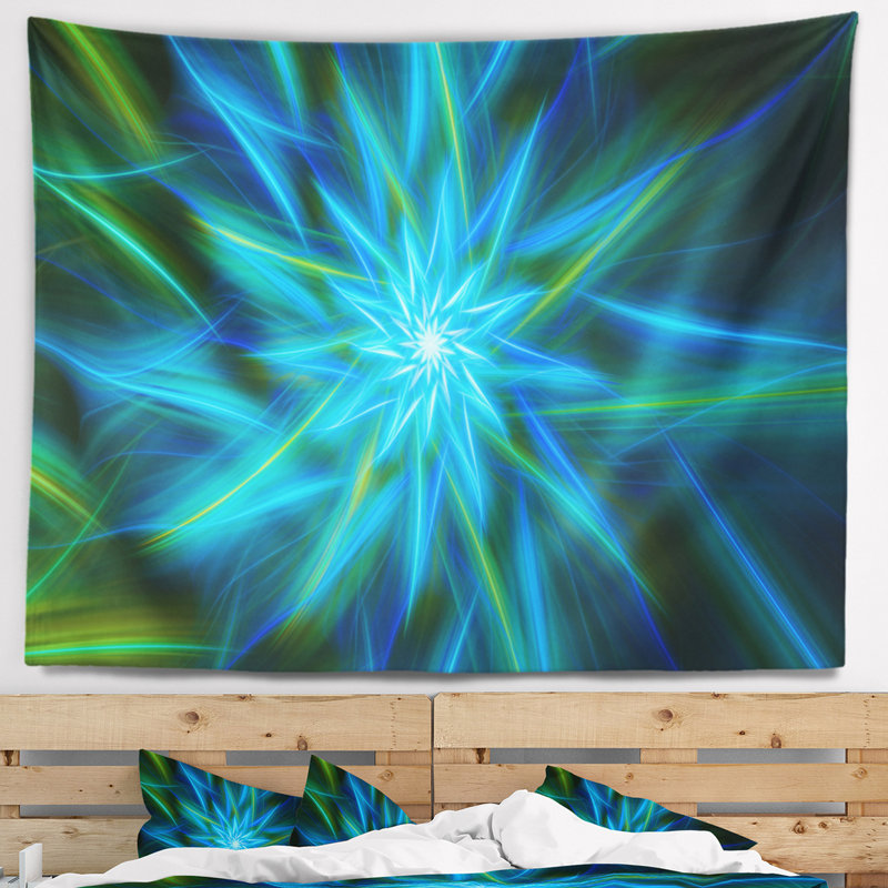 Tapisserie florale turquoise brillant, H 50 po x l 60 po