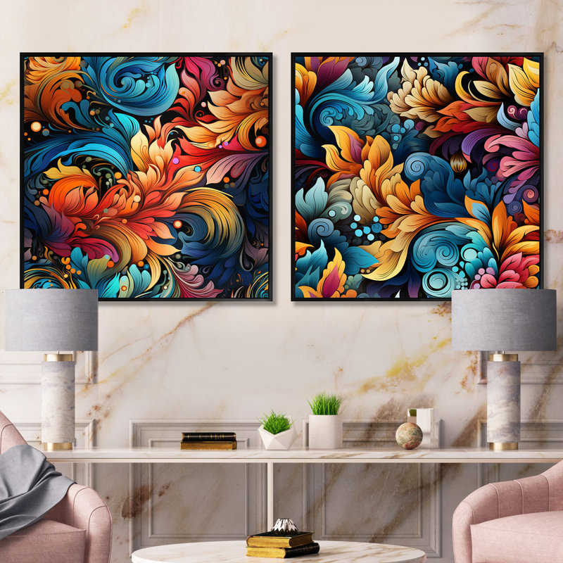 Wallsend - Ensemble de 2 collages floraux et botaniques carrés, Cadre flottant noir, H 16 po x l 33 po