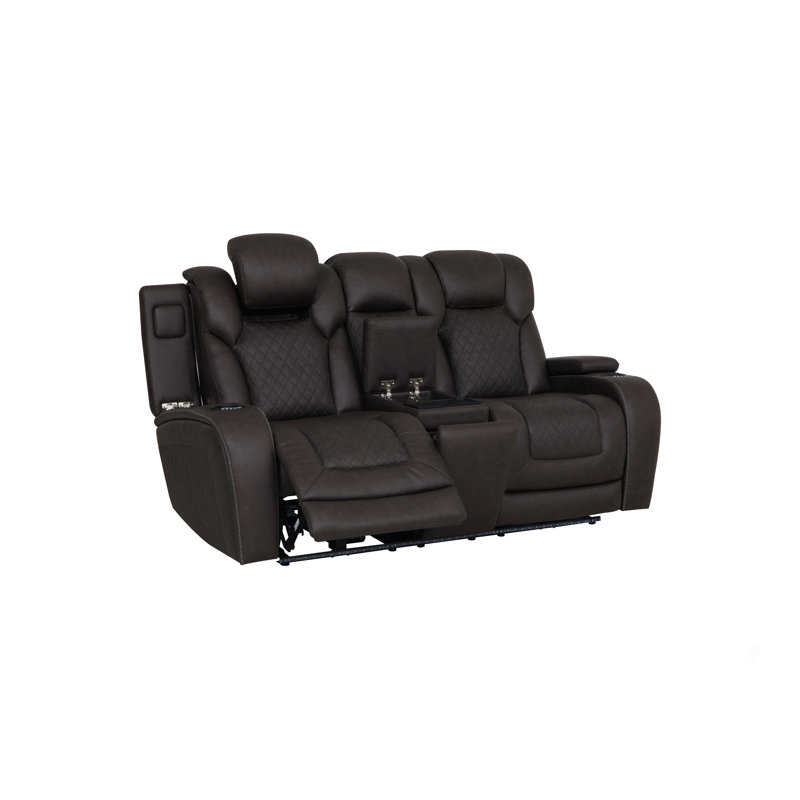 Causeuse à mouvement électrique en microfibre gris foncé avec console, chargeur sans fil, rangement, USB et DEL