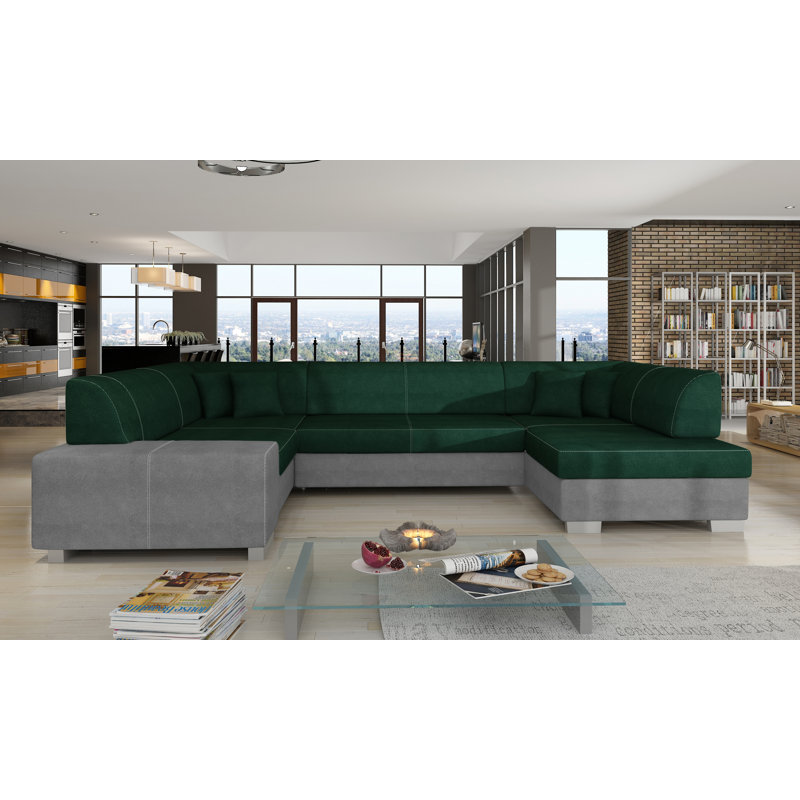 Sharmin 5 Seater Sofa Bed, Green/Grey, Right Hand Facing