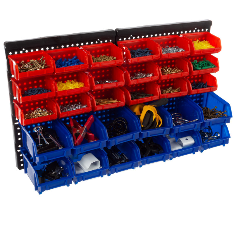 Black Wall-Mounted 30-Compartment Plastic Storage Bin Organizer