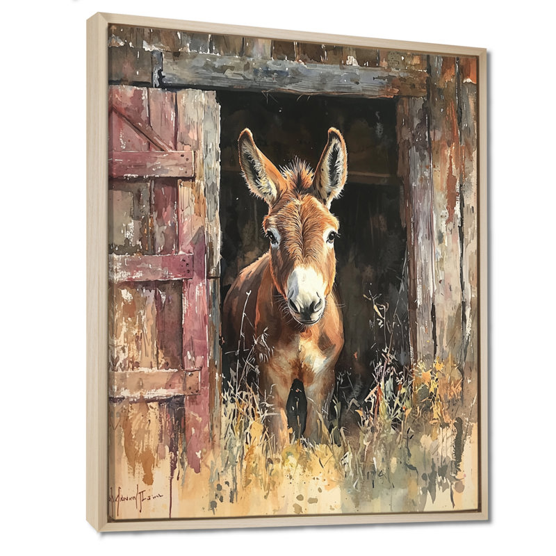 Donisha, mignon, portrait d'âne à la ferme I - art mural d'âne, H 44 po x l 34 po, Impression encadrée flottante