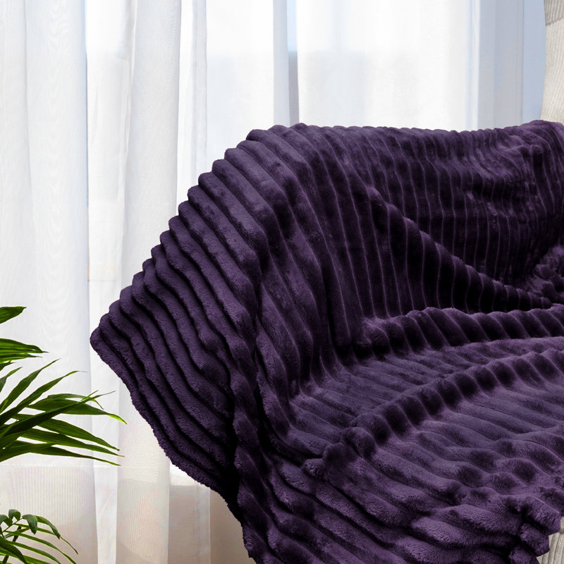 Purple Ribbed Fleece Reversible Throw Blanket