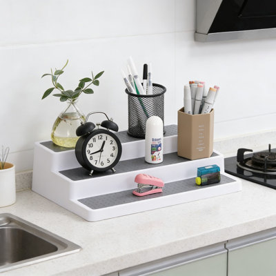 Étagère à épices extensible à 3 niveaux, tablette d'armoire de cuisine à longueur réglable pour épices, canettes et bouteilles, solution de rangement à plusieurs niveaux pour économiser de l'espace, paquet de 2