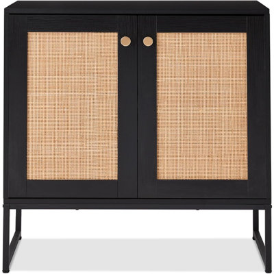 Armoire de rangement en rotin à 2 portes, mobilier d'appoint, armoire multifonctionnelle pour le salon, le couloir, la cuisine, le buffet, la table de buffet et les patins antidérapants naturels