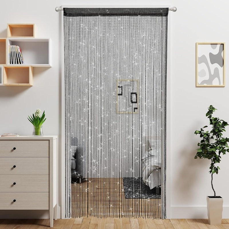 Ensemble de 2 rideaux à paillettes de 39 po x 79 po, diviseur de pièce à franges boho pour garde-robe de porte, Noir