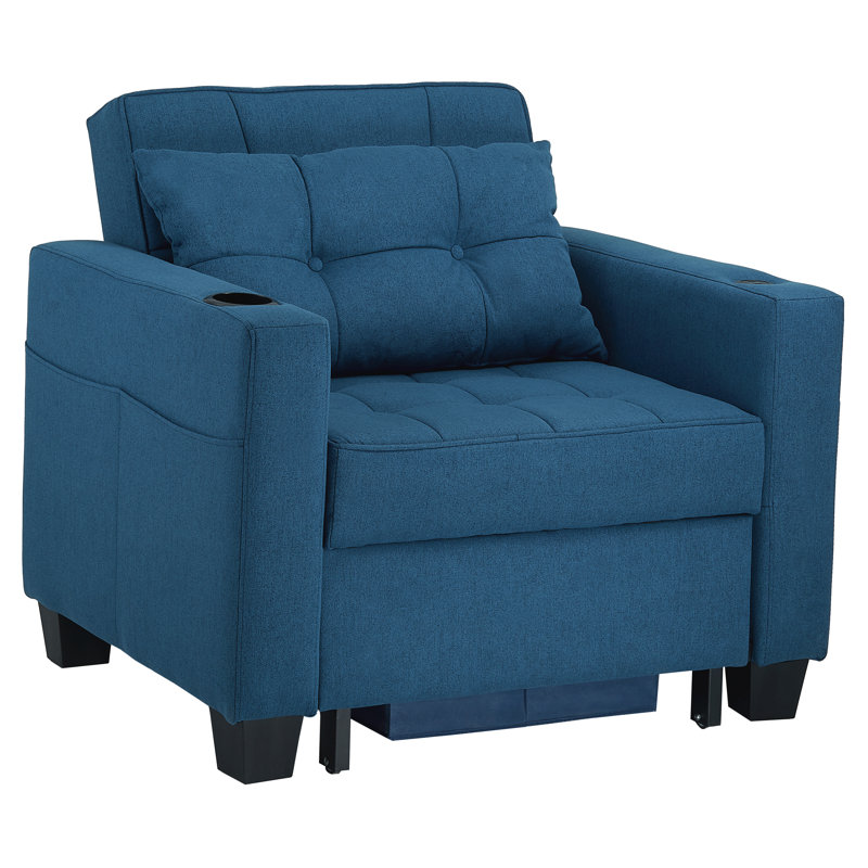 Upholstered Convertible Backrest Single Sofa Bed Accent Chair, Blue