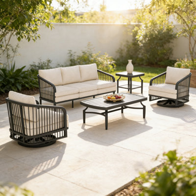 Ensemble de conversation pivotante en aluminium pour 5 personnes avec coussins Asheville