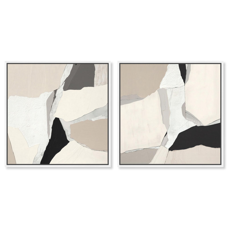 Stone Layers Set Canvas Print Neutral Wall Decor Set by Art Remedy, Black Frame, 12 x 12, H 25 po x l 25 po, White Frame