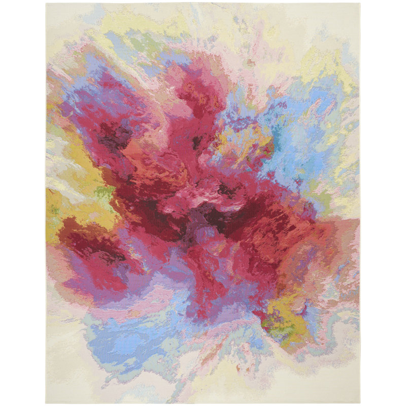Nourison Color Splash 9'10" x 13'2" Ivory Multicolor Modern Rug, Rectangle 9'10" x 13'2"