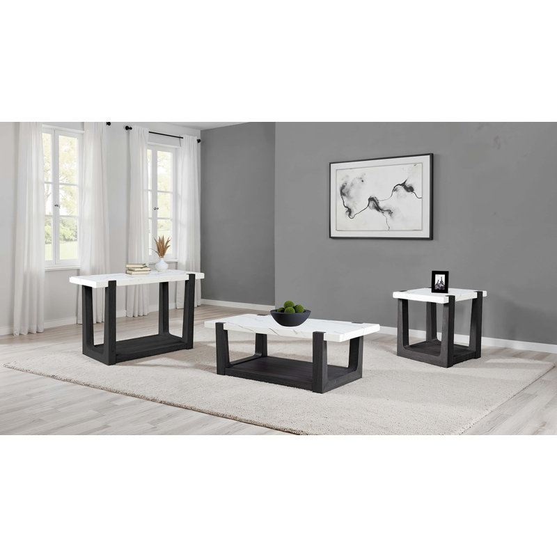 Table de bout 1 pièce, plateau en faux marbre deux tons noir, Noir