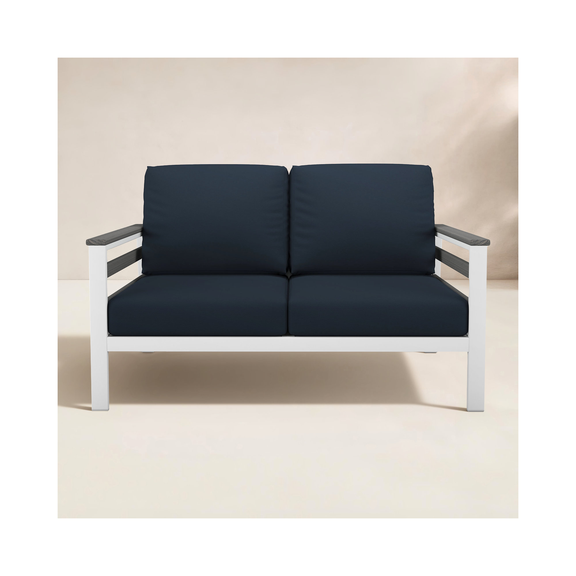 Townsend Metal Outdoor Loveseat With Sunbrella Cushion, Canvas Navy