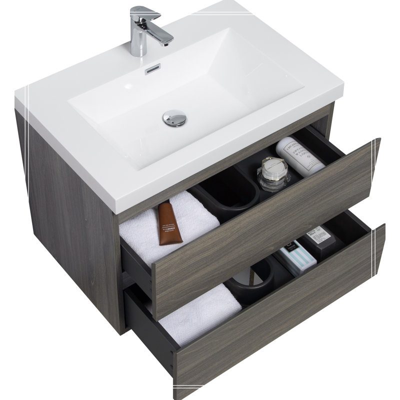 Meuble-lavabo mural 30 po avec lavabo, meuble-lavabo mural moderne, Noir, noir, noir, noir