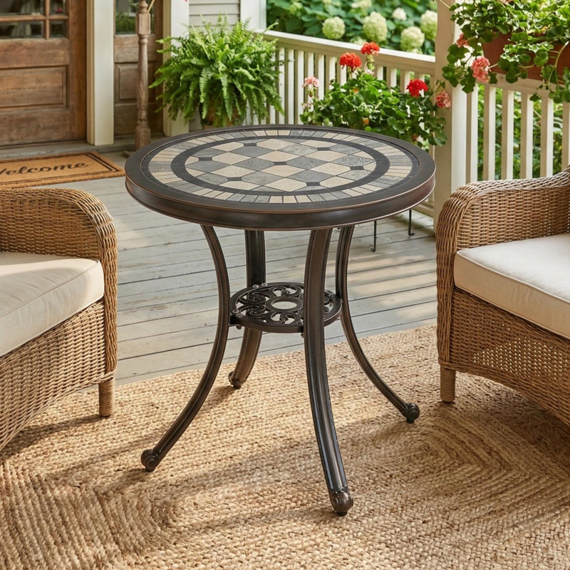 Table de bout ronde en métal pour l'extérieur, l 23,82 po x P 23,82 po, Bronze