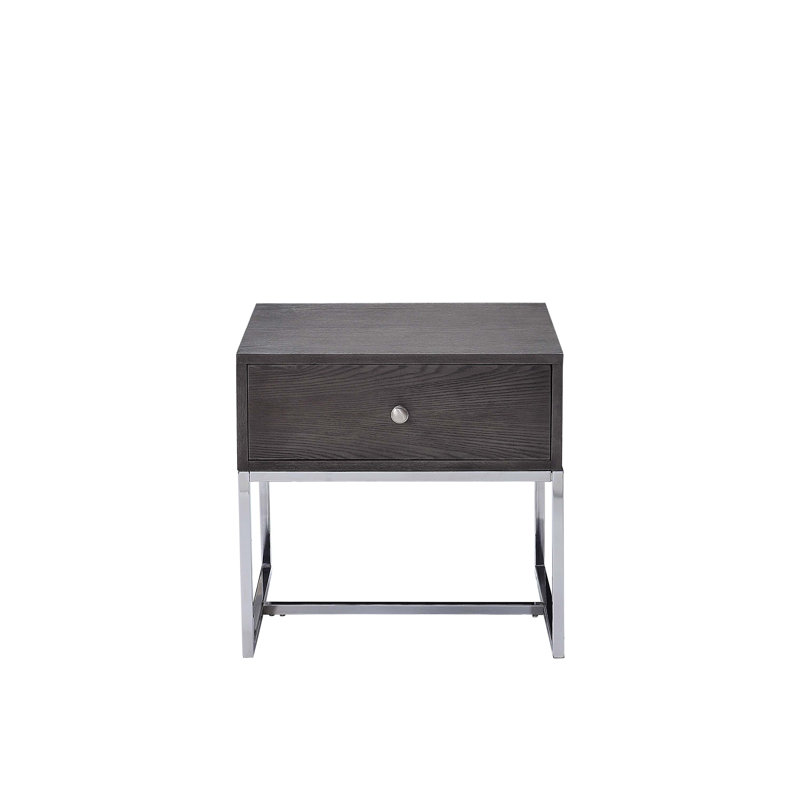 Modern Gray Oak & Chrome Rectangular End Table with Storage